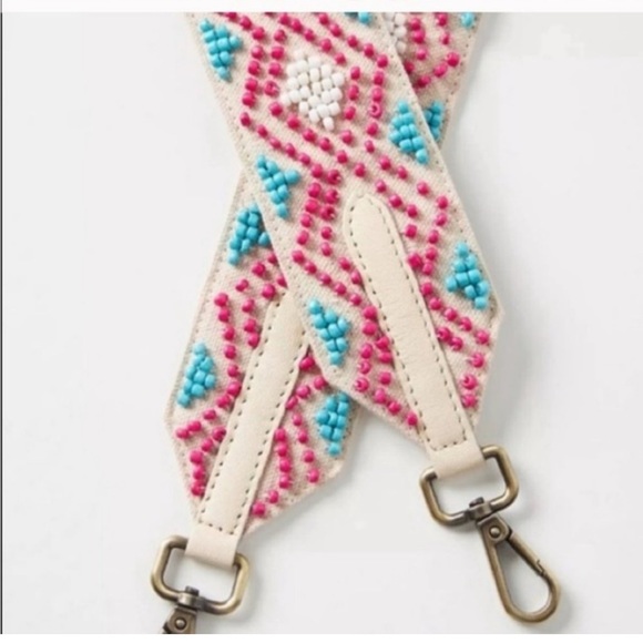 Anthropologie Accessories - NWT Anthropologie Geo Banded Shoulder Crossbody Bag Strap 47" Pink Blue